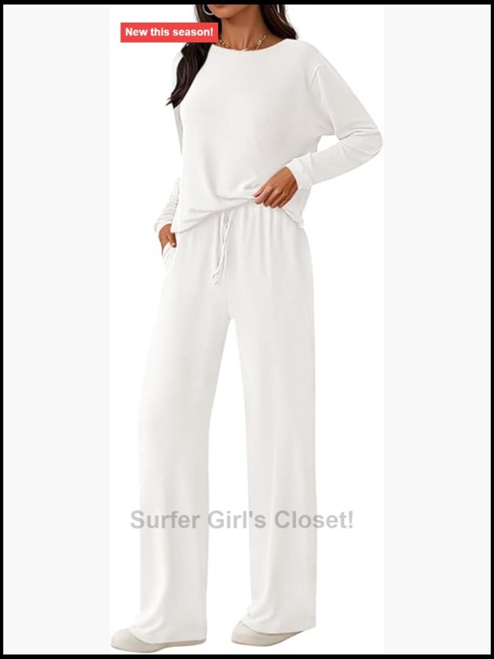 Two Piece Lounge Set Crewneck Long Sleeve Wide Leg Drawstring Pants Tracksuit